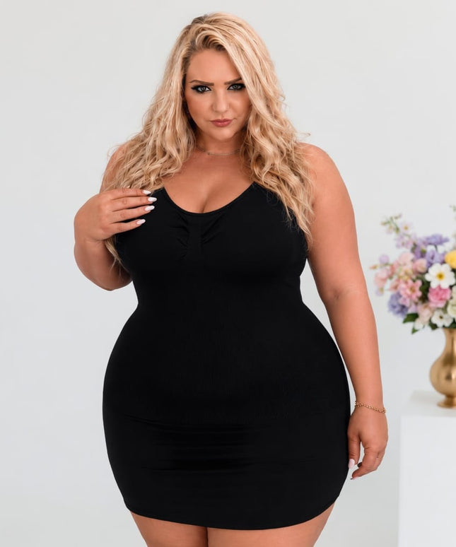 KissICON Plus Size Seamless Deep V Tummy Control Camisole Dress