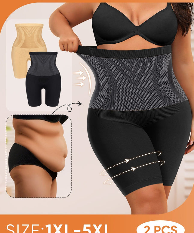 jkthpu-45 Plus Size Seamless HighWaist Tummy Control Shapewear Pants 2pk
