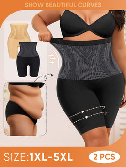 jkthpu-45 Plus Size Seamless HighWaist Tummy Control Shapewear Pants 2pk