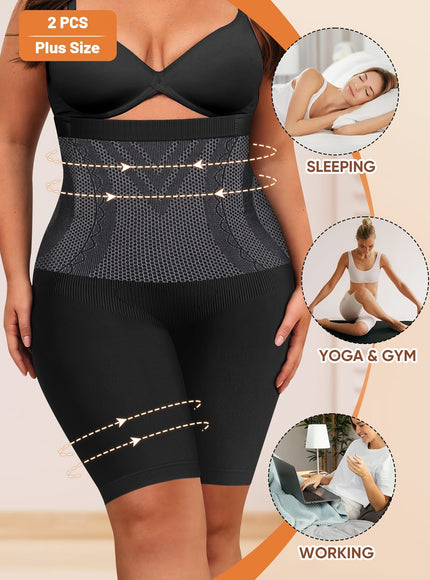jkthpu-45 Plus Size Seamless HighWaist Tummy Control Shapewear Pants 2pk