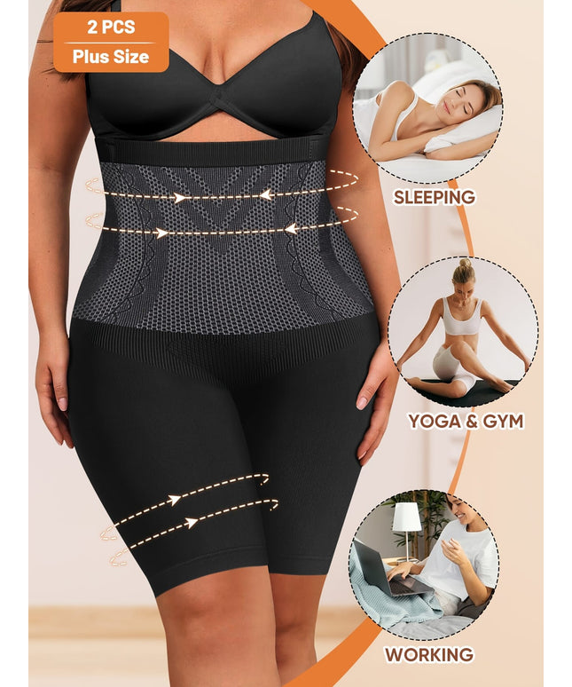 jkthpu-45 Plus Size Seamless HighWaist Tummy Control Shapewear Pants 2pk