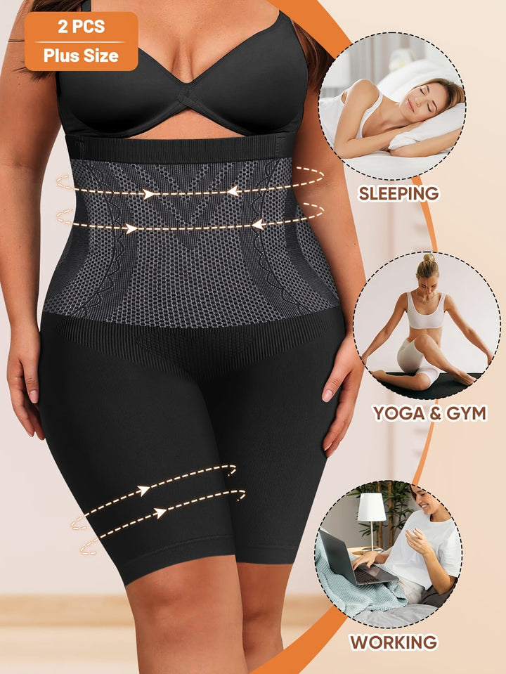 Plus Size Seamless HighWaist Tummy Control Shapewear Pants 2pk