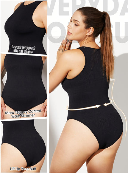 KissICON Shapewear Plus Size Seamless Shapewear Bodysuit Tummy Control Bust Support