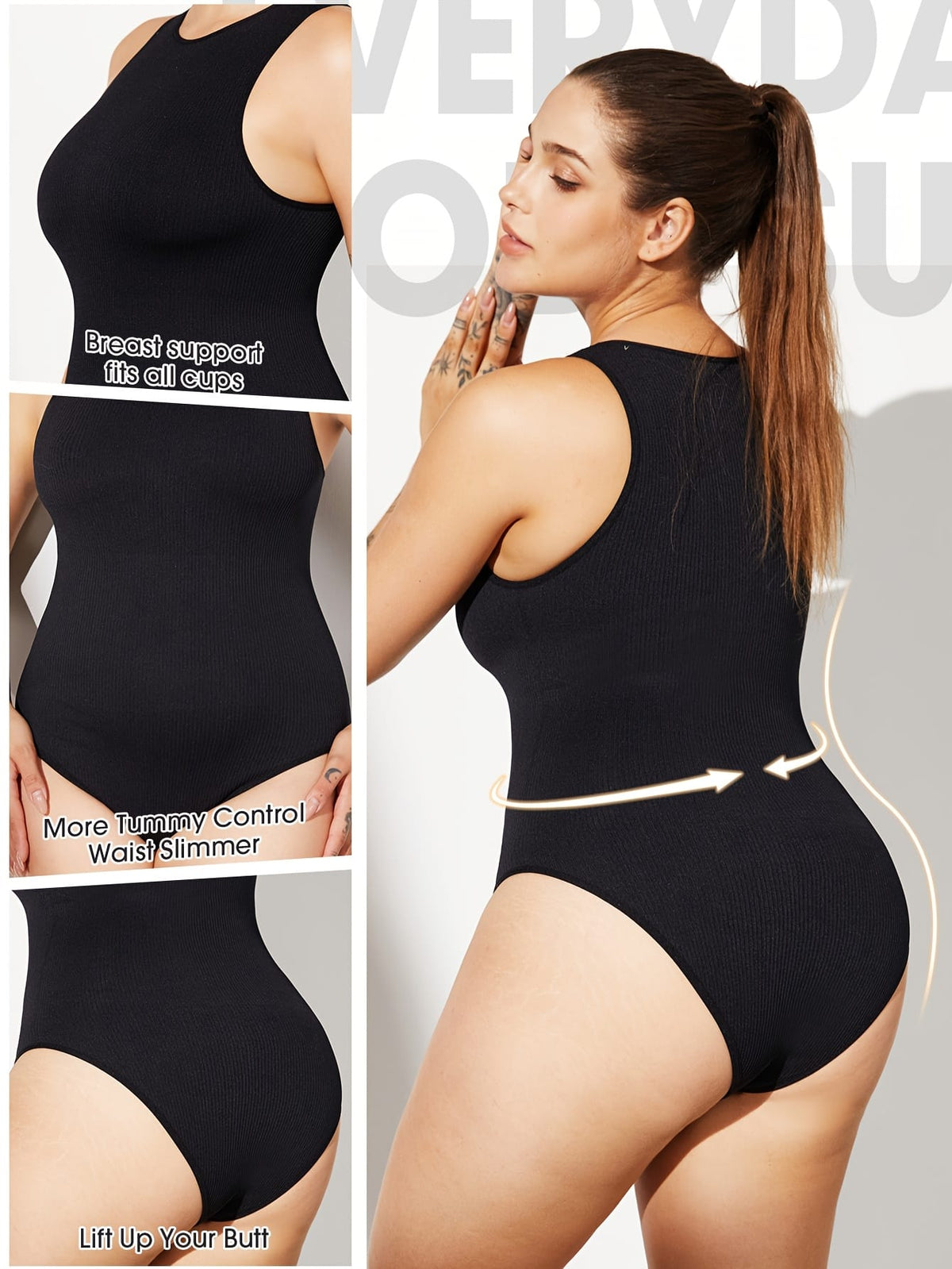 KissICON Shapewear Plus Size Seamless Shapewear Bodysuit Tummy Control Bust Support