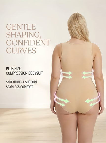 KissICON Shapewear Plus Size Seamless Tummy Control Bodysuit | Black & Pale Pink | Machine Washable