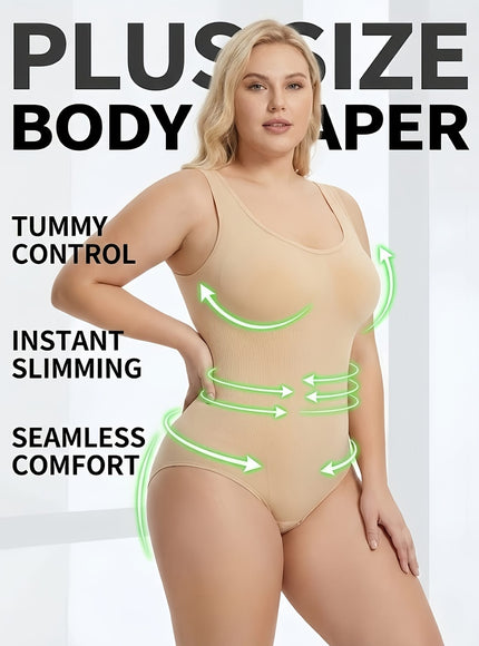 KissICON Shapewear Plus Size Seamless Tummy Control Bodysuit | Black & Pale Pink | Machine Washable