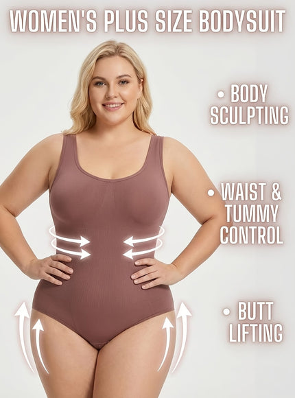 KissICON Shapewear Plus Size Seamless Tummy Control Bodysuit | Black & Pale Pink | Machine Washable
