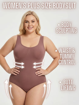 KissICON Shapewear Plus Size Seamless Tummy Control Bodysuit | Black & Pale Pink | Machine Washable