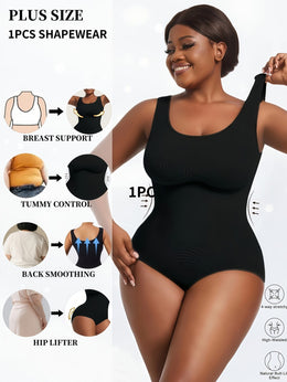 KissICON Shapewear Plus Size Seamless Tummy Control Bodysuit | Black & Pale Pink | Machine Washable