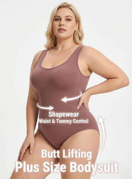 KissICON Shapewear Plus Size Seamless Tummy Control Bodysuit | Black & Pale Pink | Machine Washable