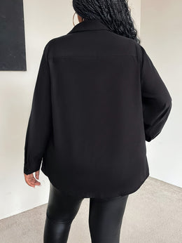 jkthpu-45 Plus Size Sequin Patchwork Shirt – Long Sleeve Lapel Party Blouse
