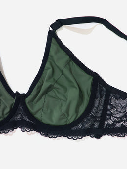 jkthpu-45 Plus Size Sexy Army Green Lace Sheer Bra  Panty Set
