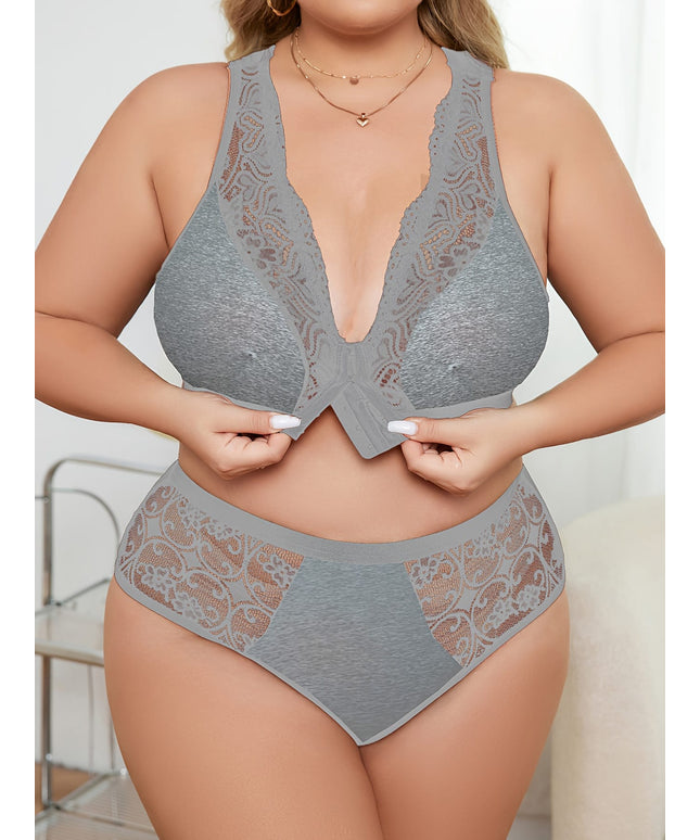 jkthpu-45 Plus Size Sexy Contrast Lace Lingerie Set