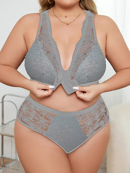 jkthpu-45 Plus Size Sexy Contrast Lace Lingerie Set