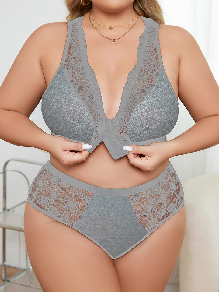 Plus Size Sexy Contrast Lace Lingerie Set