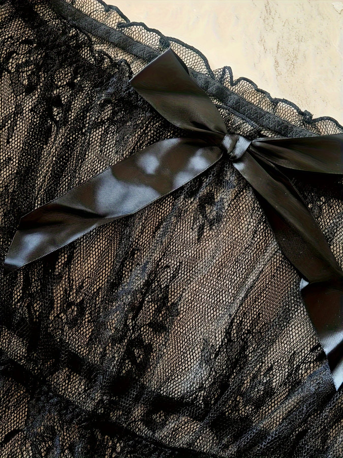jkthpu-45 Plus Size Sexy Lace Hollow-Out Nightgown with Bow Detail - Black Sheer Mesh Dress for Women, Elegant Lingerie Sleepwear & Intimate Apparel, Non-Stretch Fabric, Adult Sensual Clothing, Lingerie Sleepwear | Elegant Nightgown | Delicate Lace Fabric, Lingerie
