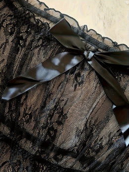 jkthpu-45 Plus Size Sexy Lace Hollow-Out Nightgown with Bow Detail - Black Sheer Mesh Dress for Women, Elegant Lingerie Sleepwear & Intimate Apparel, Non-Stretch Fabric, Adult Sensual Clothing, Lingerie Sleepwear | Elegant Nightgown | Delicate Lace Fabric, Lingerie