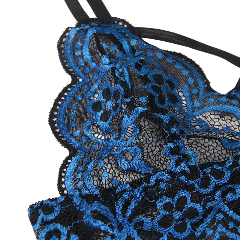 KissICON plus size sexy lingerie lace cross band embroidery decoration sexy bra panties lingerie set wholesale from M-5XL