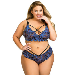 KissICON plus size sexy lingerie lace cross band embroidery decoration sexy bra panties lingerie set wholesale from M-5XL