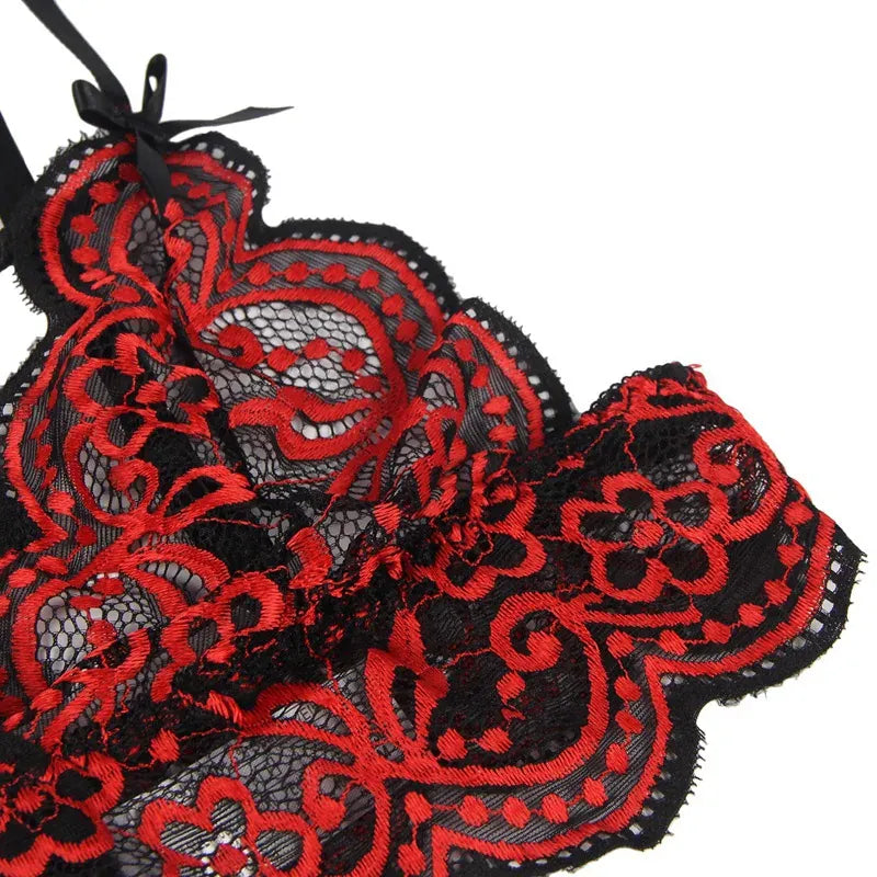 KissICON plus size sexy lingerie lace cross band embroidery decoration sexy bra panties lingerie set wholesale from M-5XL