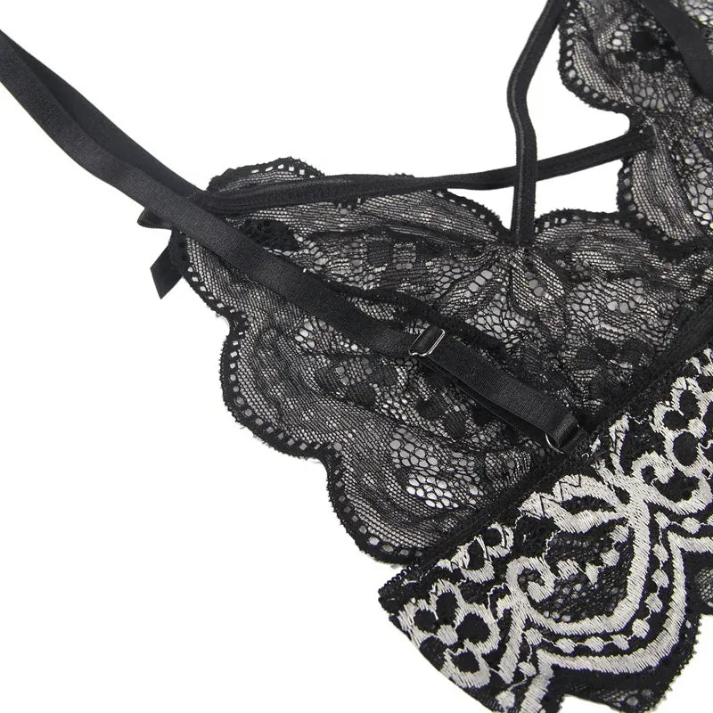 KissICON plus size sexy lingerie lace cross band embroidery decoration sexy bra panties lingerie set wholesale from M-5XL
