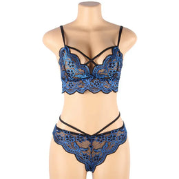 KissICON plus size sexy lingerie lace cross band embroidery decoration sexy bra panties lingerie set wholesale from M-5XL