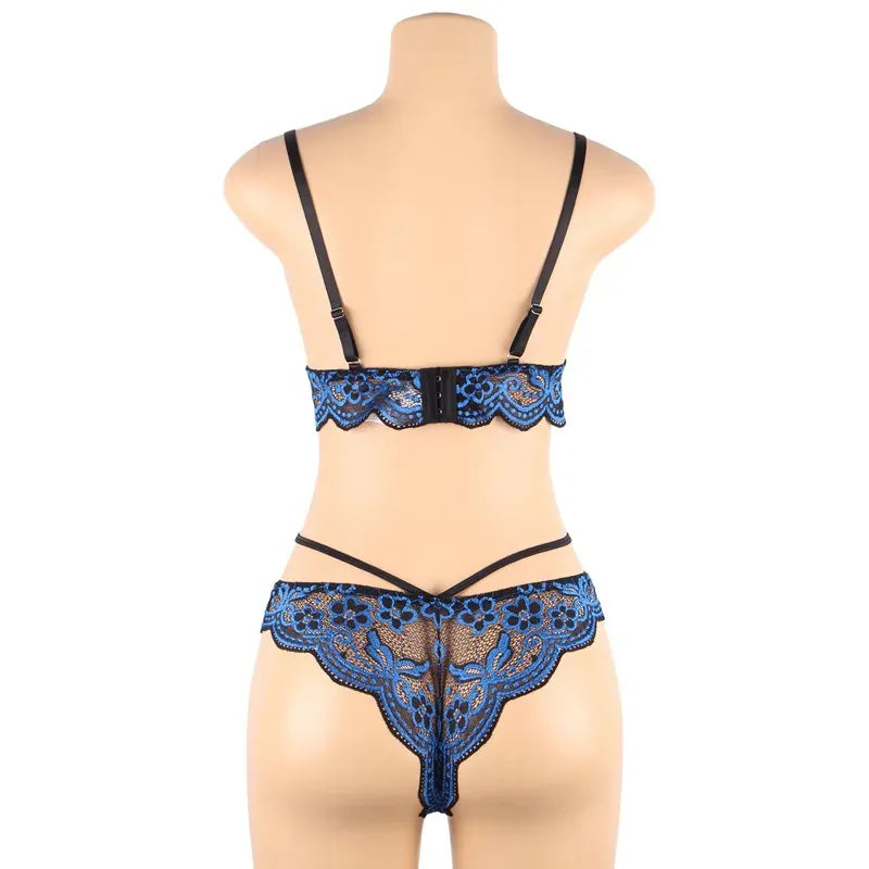 KissICON plus size sexy lingerie lace cross band embroidery decoration sexy bra panties lingerie set wholesale from M-5XL