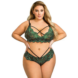 KissICON plus size sexy lingerie lace cross band embroidery decoration sexy bra panties lingerie set wholesale from M-5XL