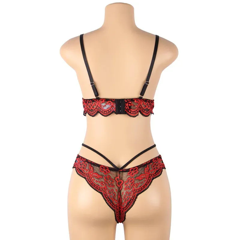 KissICON plus size sexy lingerie lace cross band embroidery decoration sexy bra panties lingerie set wholesale from M-5XL