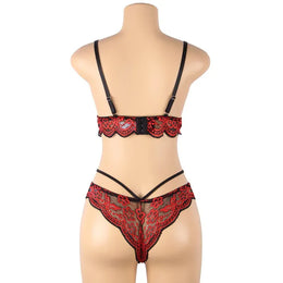 KissICON plus size sexy lingerie lace cross band embroidery decoration sexy bra panties lingerie set wholesale from M-5XL