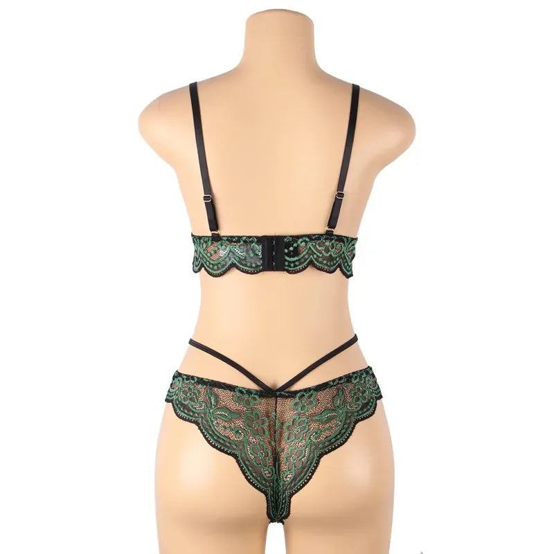 KissICON plus size sexy lingerie lace cross band embroidery decoration sexy bra panties lingerie set wholesale from M-5XL