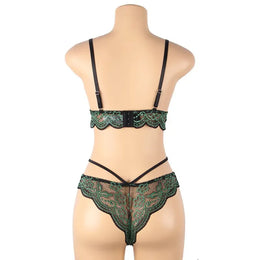 KissICON plus size sexy lingerie lace cross band embroidery decoration sexy bra panties lingerie set wholesale from M-5XL