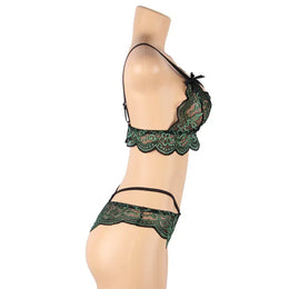 KissICON plus size sexy lingerie lace cross band embroidery decoration sexy bra panties lingerie set wholesale from M-5XL