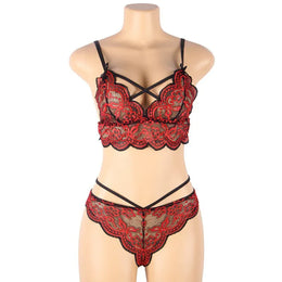 KissICON plus size sexy lingerie lace cross band embroidery decoration sexy bra panties lingerie set wholesale from M-5XL