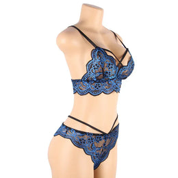 KissICON plus size sexy lingerie lace cross band embroidery decoration sexy bra panties lingerie set wholesale from M-5XL