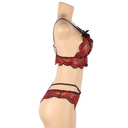 KissICON plus size sexy lingerie lace cross band embroidery decoration sexy bra panties lingerie set wholesale from M-5XL