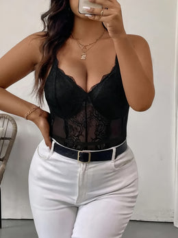 jkthpu-45 Plus Size Sexy Lingerie, Lace Transparent Bodysuit, Solid