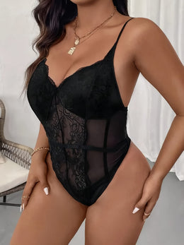 jkthpu-45 Plus Size Sexy Lingerie, Lace Transparent Bodysuit, Solid