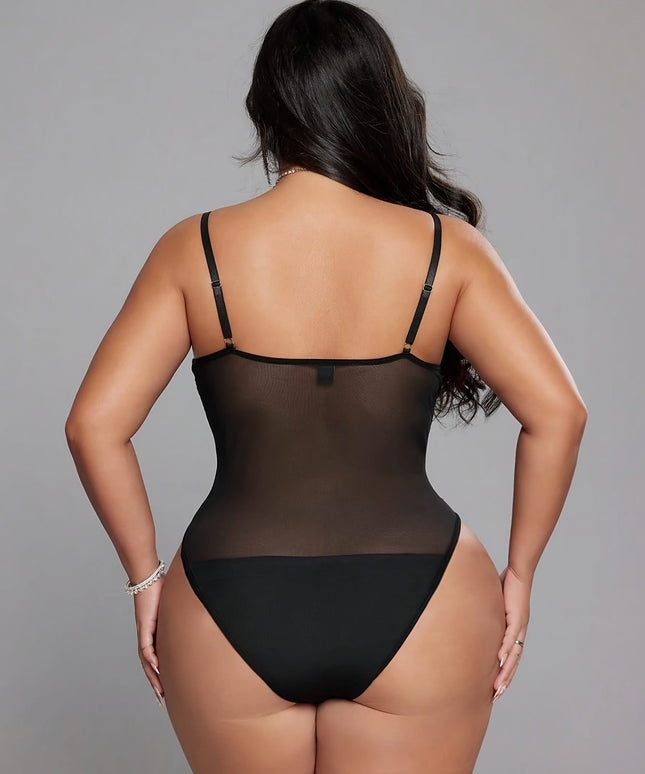 jkthpu-45 Plus Size Sexy Lingerie, Lace Transparent Bodysuit, Solid