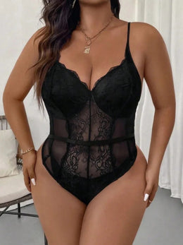 jkthpu-45 Plus Size Sexy Lingerie, Lace Transparent Bodysuit, Solid