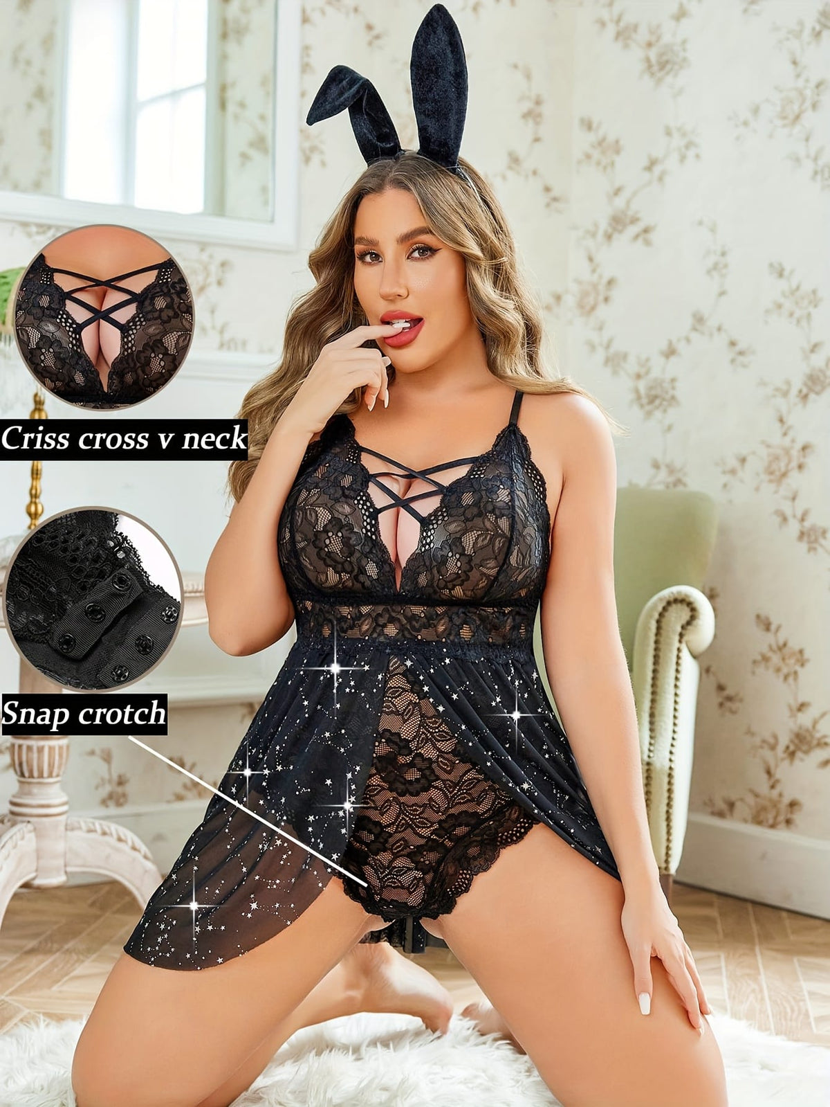jkthpu-45 Plus Size Sexy Lingerie Nightgown Dress, See-Through Lace Mesh Sexy Underwear, Women'S Home Temptation Dress Nightgown