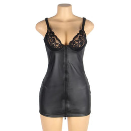 KissICON Plus Size Sexy woman zipper open faxu leather PU Dress lingerie set Clubwear night wear Hot from M-5XL
