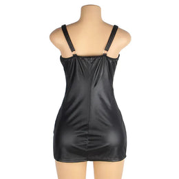 KissICON Plus Size Sexy woman zipper open faxu leather PU Dress lingerie set Clubwear night wear Hot from M-5XL