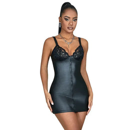KissICON Plus Size Sexy woman zipper open faxu leather PU Dress lingerie set Clubwear night wear Hot from M-5XL