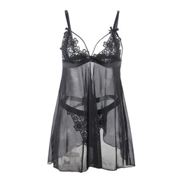 KissICON Plus Size Sexy women black mesh transparent babydoll chemise nighgown sleepwear lingerie Set from M-5XL