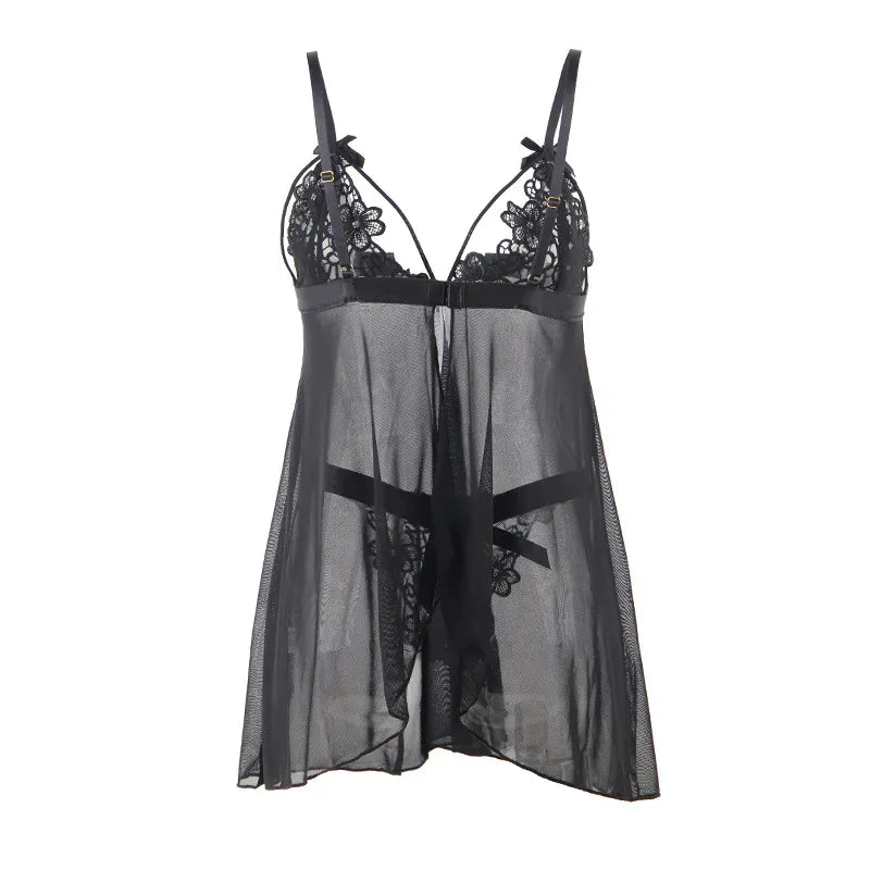 KissICON Plus Size Sexy women black mesh transparent babydoll chemise nighgown sleepwear lingerie Set from M-5XL