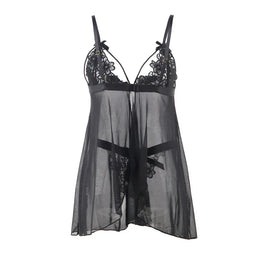 KissICON Plus Size Sexy women black mesh transparent babydoll chemise nighgown sleepwear lingerie Set from M-5XL