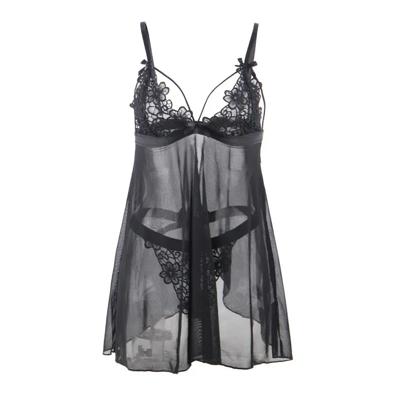 KissICON Plus Size Sexy women black mesh transparent babydoll chemise nighgown sleepwear lingerie Set from M-5XL
