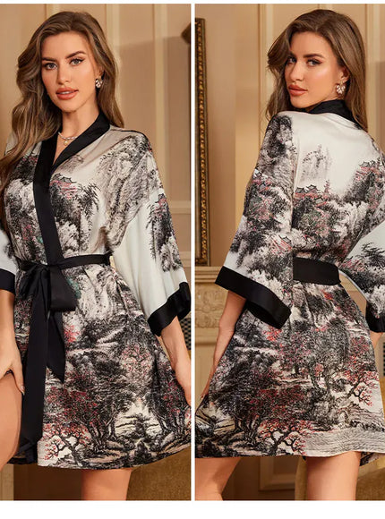 KissICON Plus Size Sexy Women Robe Sleepwear Silky Satin