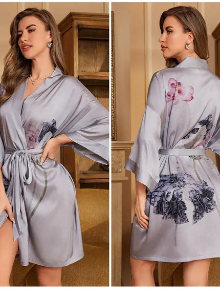 KissICON Plus Size Sexy Women Robe Sleepwear Silky Satin